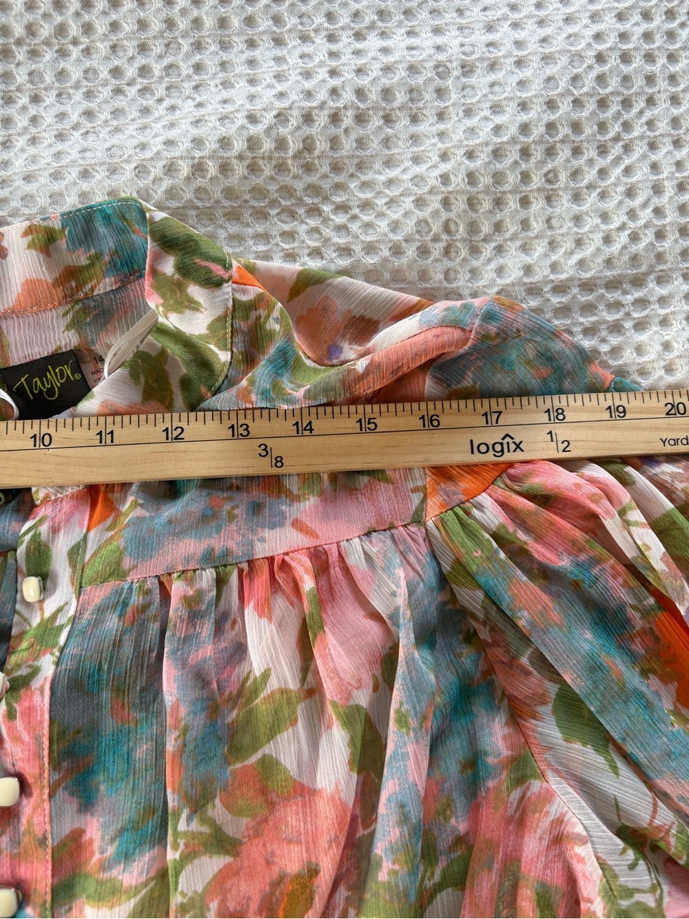 NWT Taylor Floral Tiered Chiffon Mini Dress Long Slv Sz 14 - Pink & Orange - Picture 8 of 16
